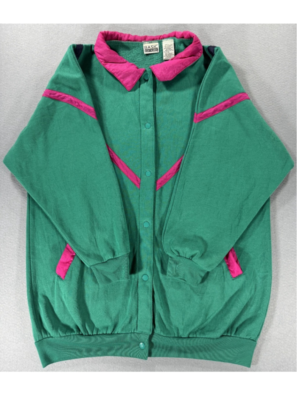 Vintage 80s 90s Basic Editions Colorblock Jacket Green Hot Pink Fleece Lined L